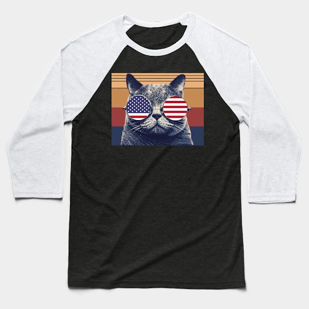Ameowica America - Independence Day Baseball T-Shirt by MaydenArt